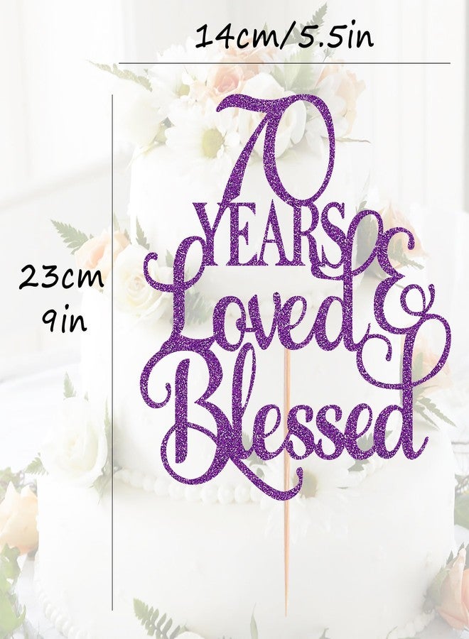 AHAORAY 70 Years Loved Cake Topper - Deep Purple Glitter 70th Birthday Cake Decorating Supplies, Perfect for 70th Anniversary or Birthday Photo Booth Props - Image 3